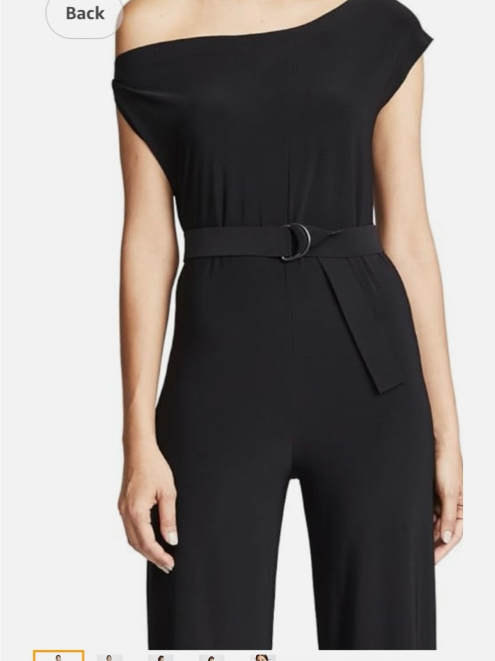 Norma Kamali Black One-Shoulder Belted Jumpsuit small